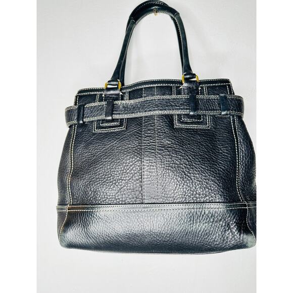 COACH Black Hampton Vintage Pebbled Leather Satchel Handbag Purse - Picture 4 of 14